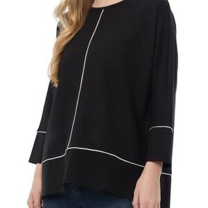 Jones New York Signature Womens Black Gold Piping Top Medium NWT